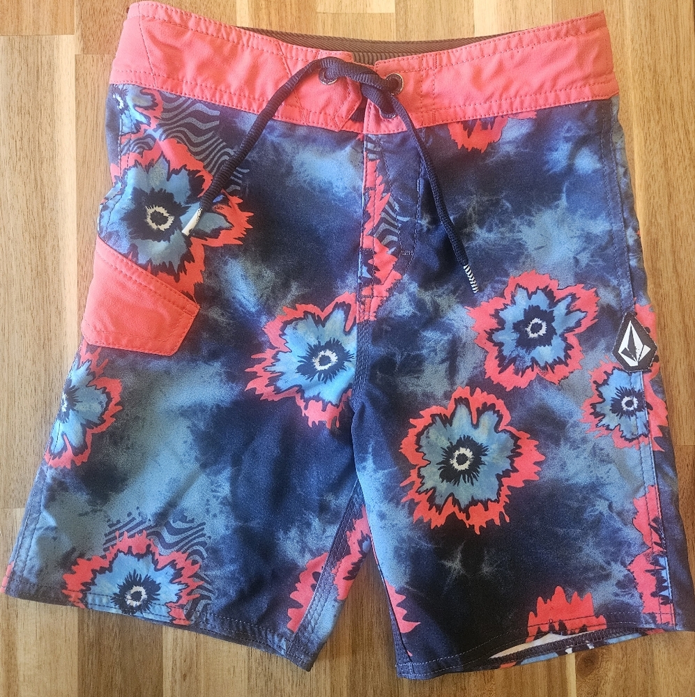 Volcom Mod Tech Red and Blue Floral Swim Shorts